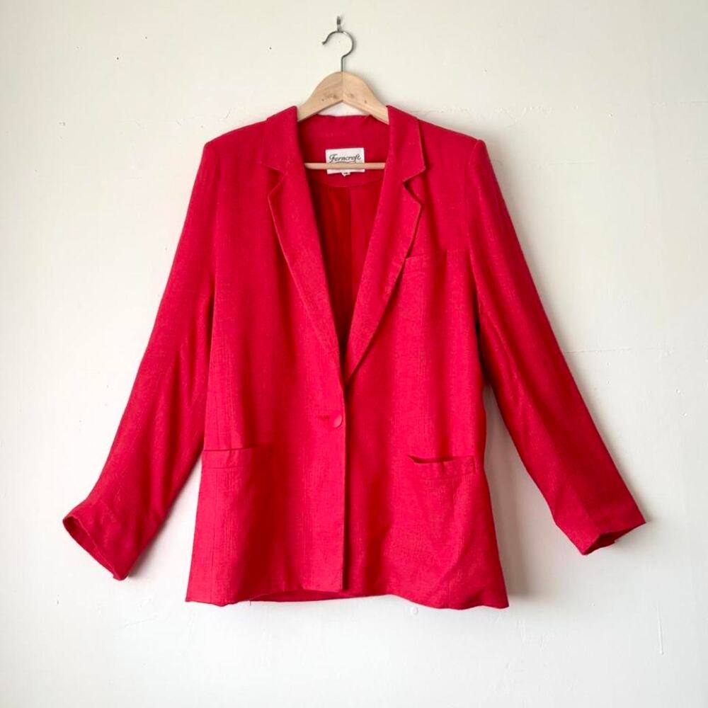 Vintage Red Linen Blazer Union Made in USA Corpcore Office Tailored Bold Size 10